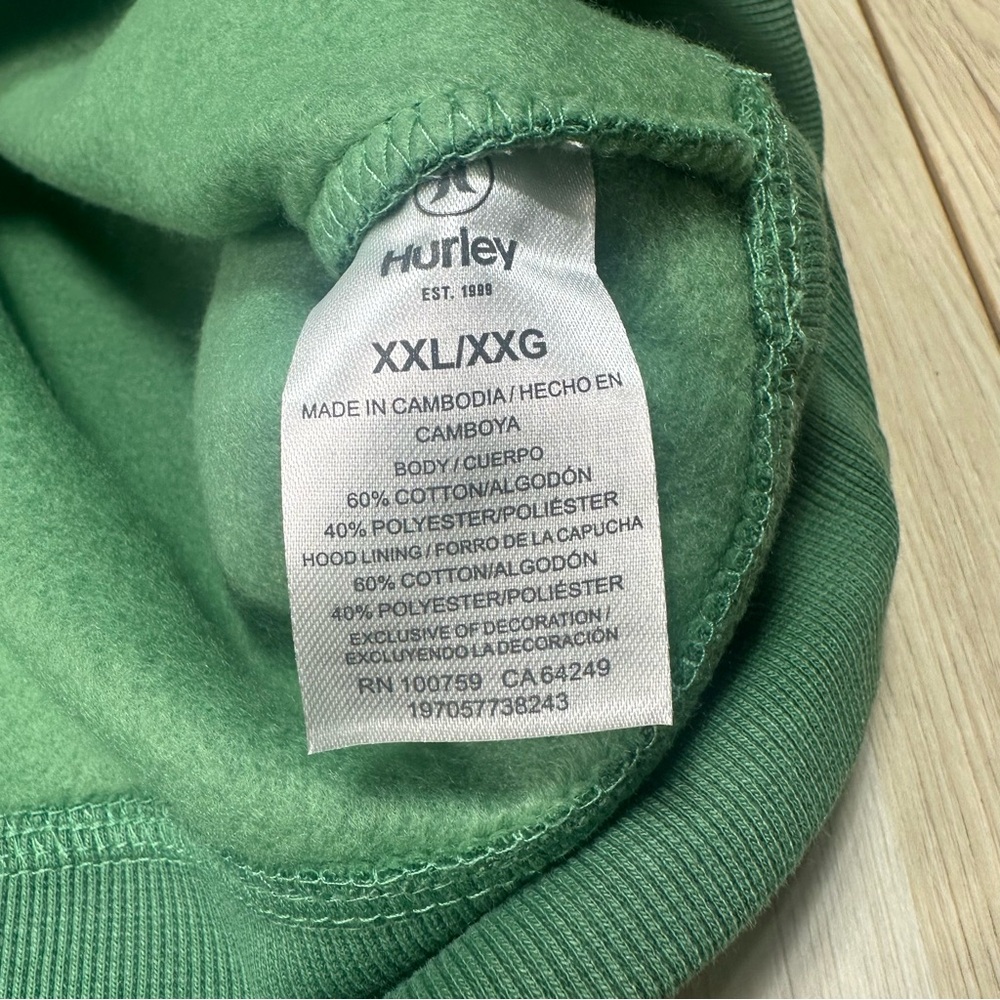 HURLEY Green GRAPHIC PULLOVER HOODIE SWEATSHIRT MENS Size XXL *NEW* Surf Logo - Picture 6 of 9